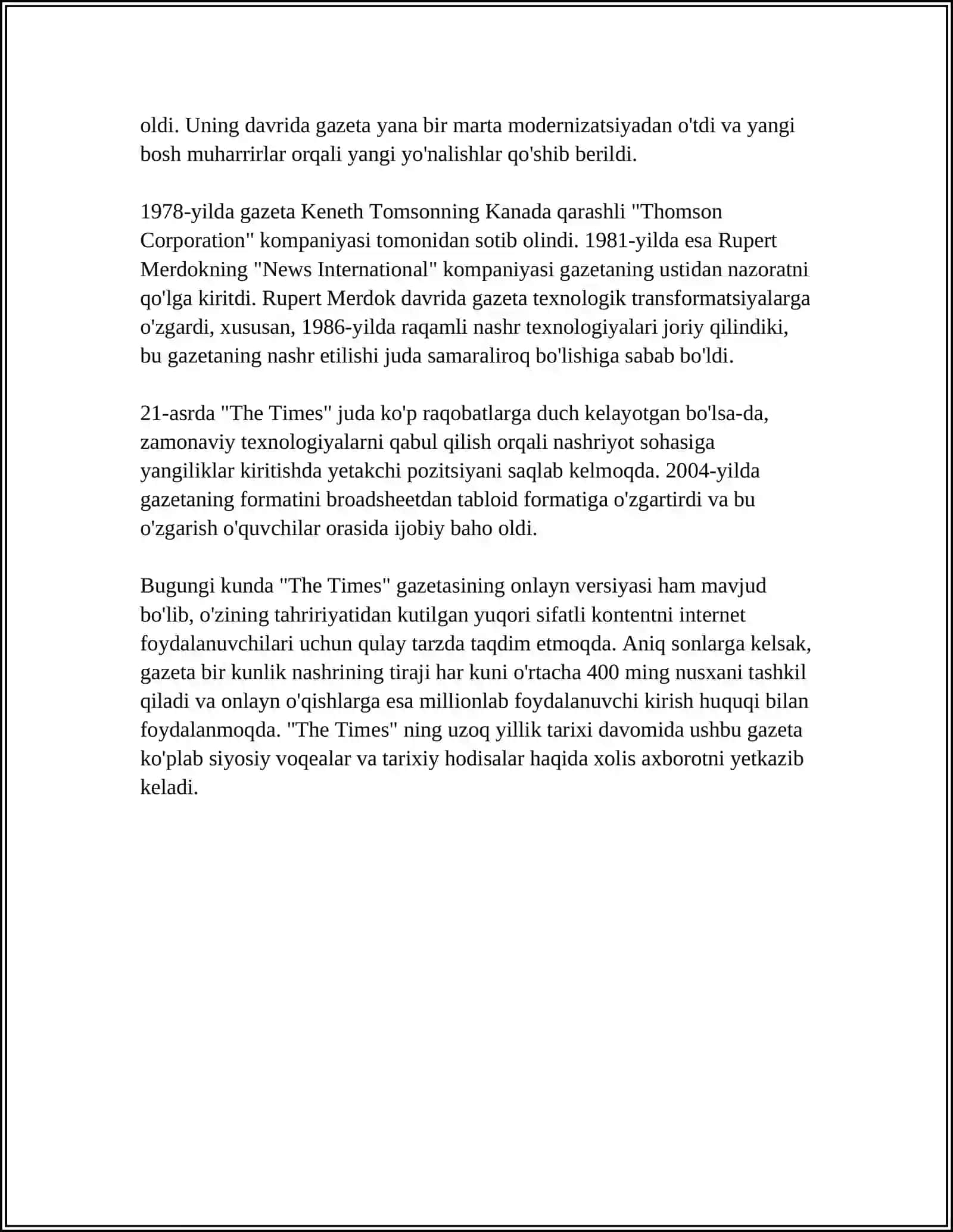 "THE TIMES", " THE GUARDIAN" MISOLIDA GAZETA TAHRIRIYATLARI TUZILISHI 4