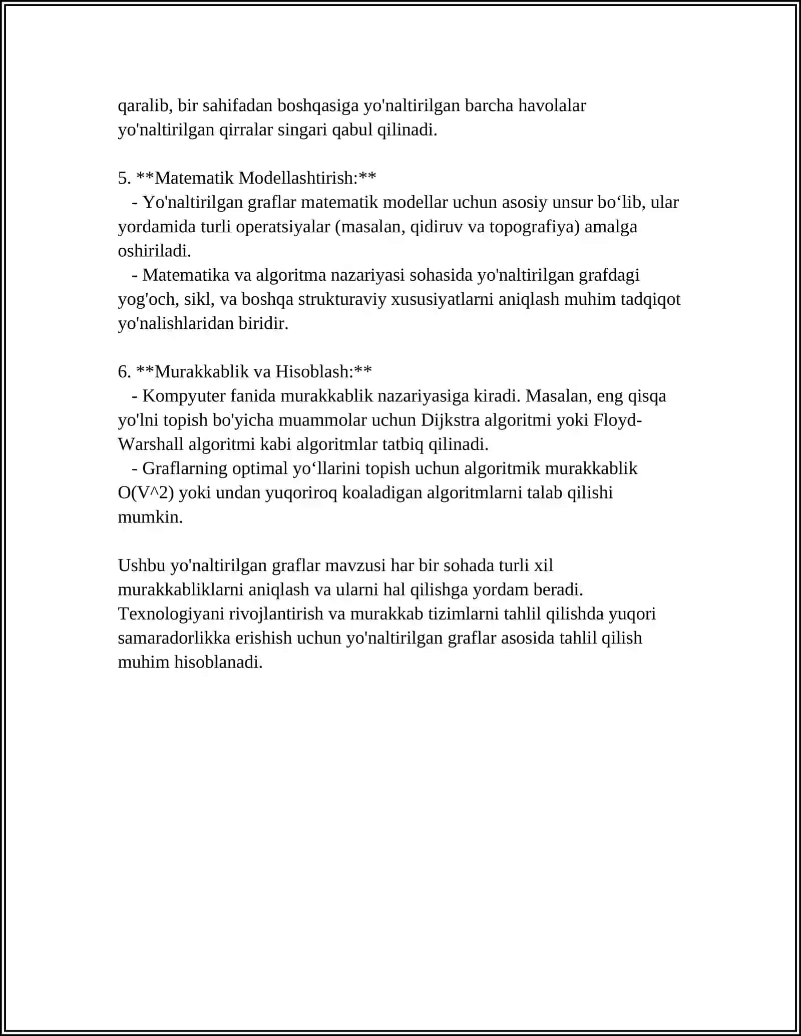 Yo'naltirilgan va Yo'naltirilmagan hamda Vaznli va Vaznsiz Graflar 4