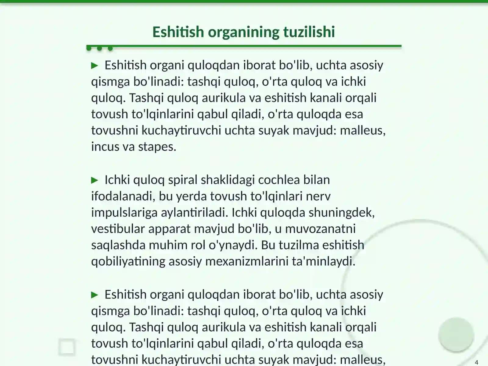 Anatomyadan koʻrish va eshitish organlarining tuzilishi 4