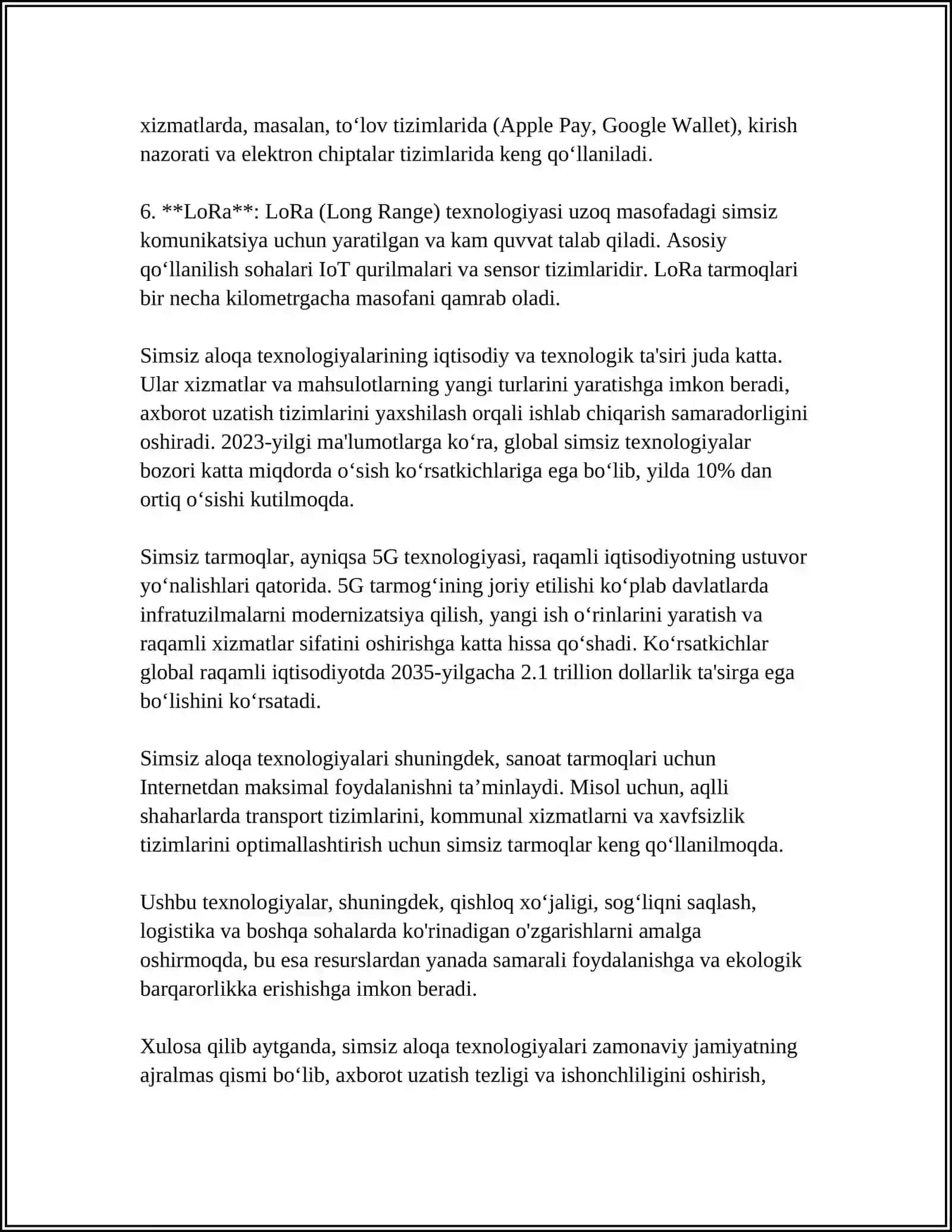 SIMSIZ AXBOROT ÓTKAZISH MUHITI VA ULARNING TEXNIKA KÓRSATKICHLARI 4