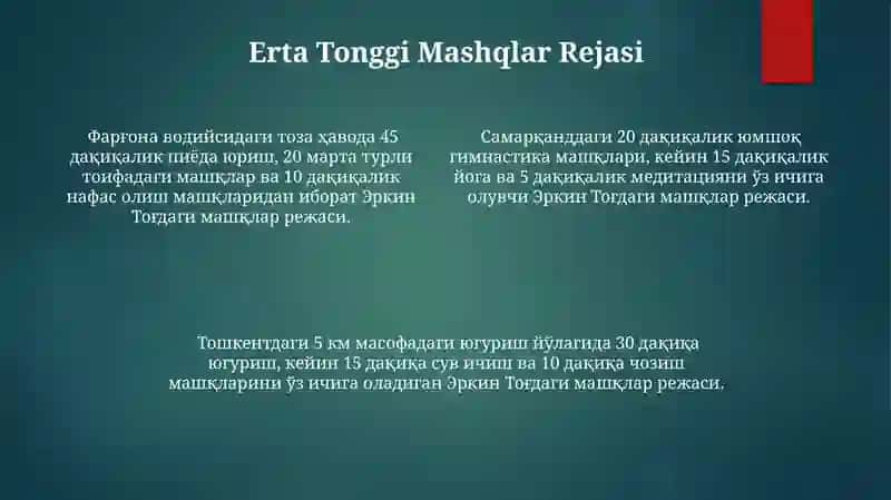 Ertalabki badan tarbiya mashqlari konspekti 4
