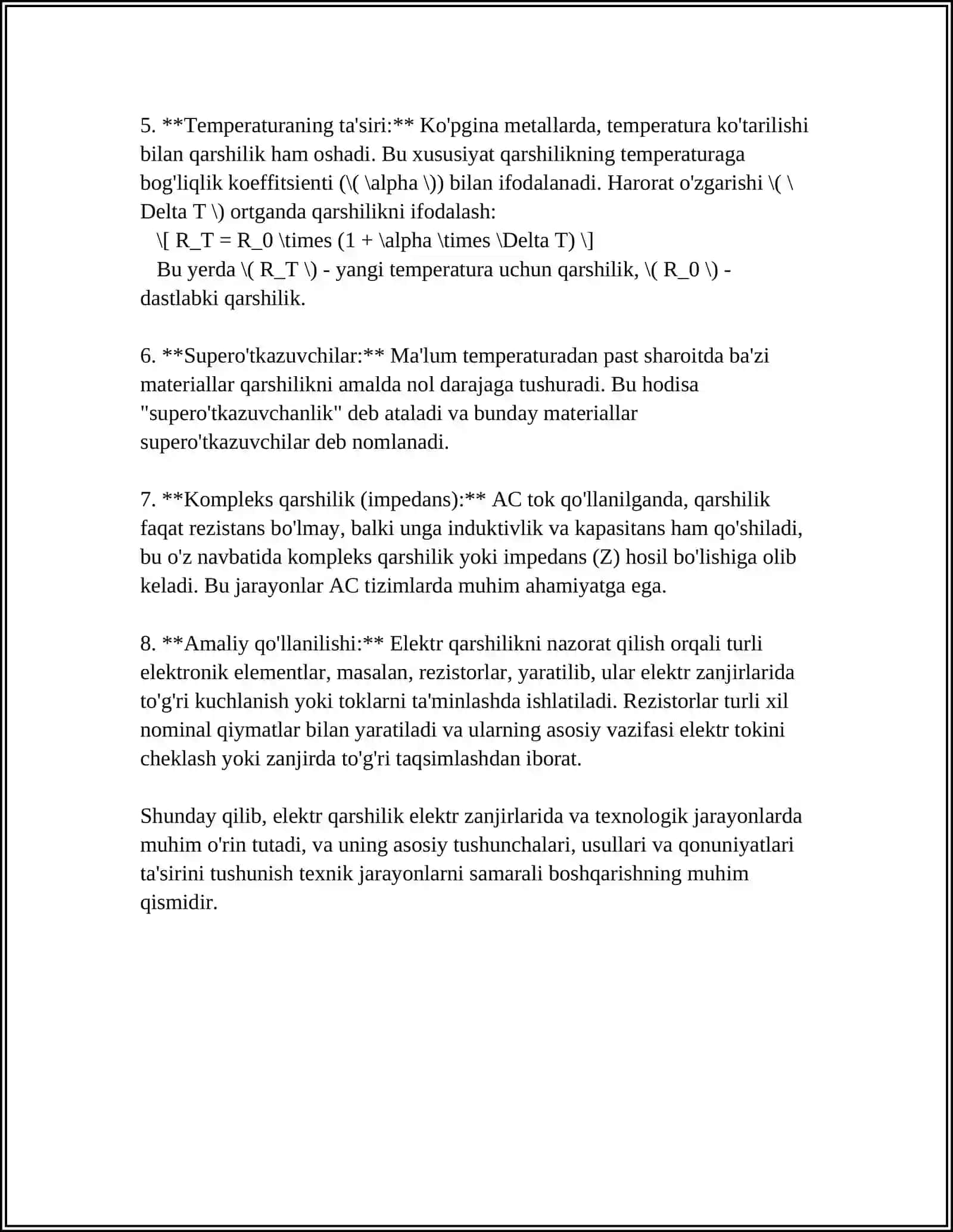 RADIOELEKTRON ZANJIRLARNING ASOSIY ELEMENTLARI (ELEKTR QARSHILIK, KONDENSATORLAR, INDUKTIV G'ALTAK) 4