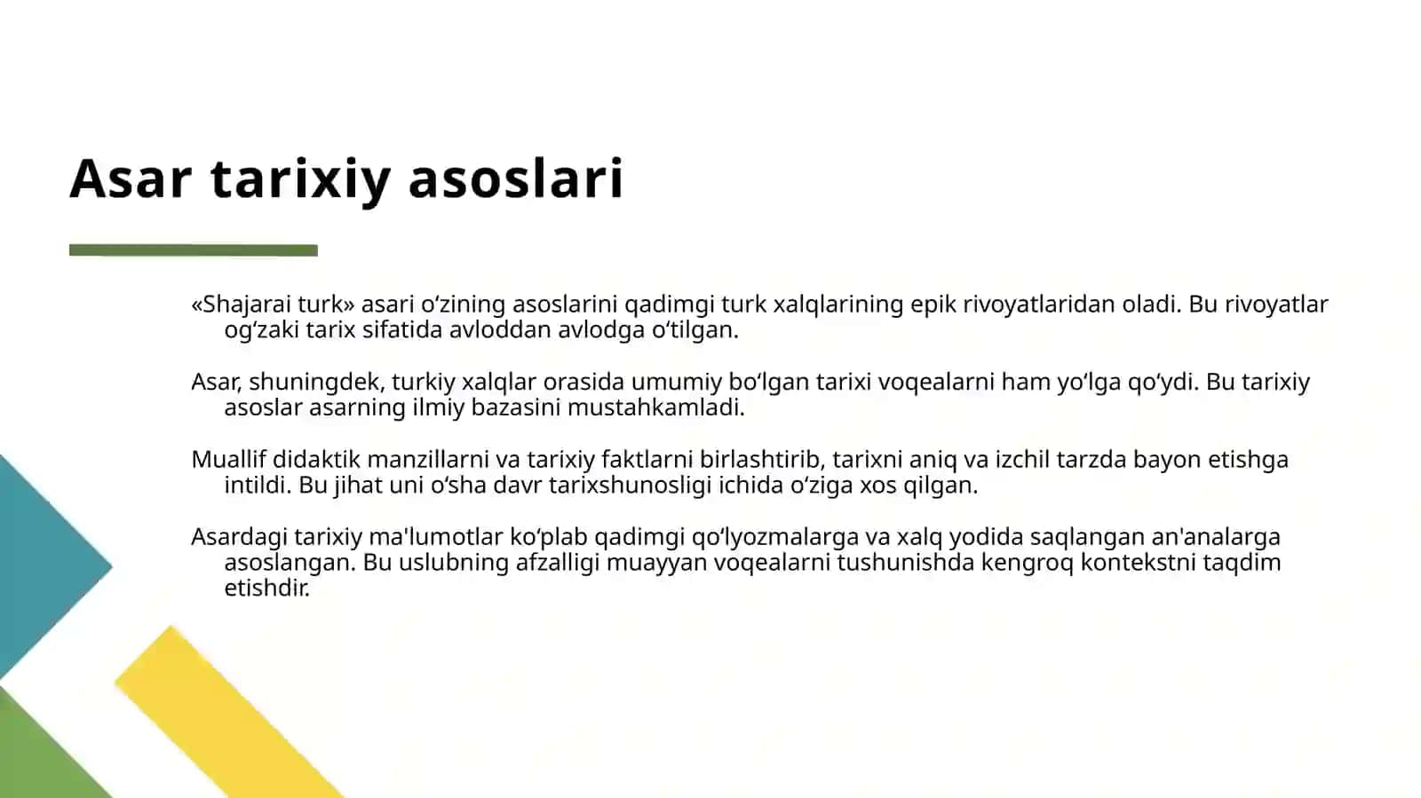 "SHAJARAI TURK" ASARINING ADABIYOT TARIXIDAGI O'RNI 4