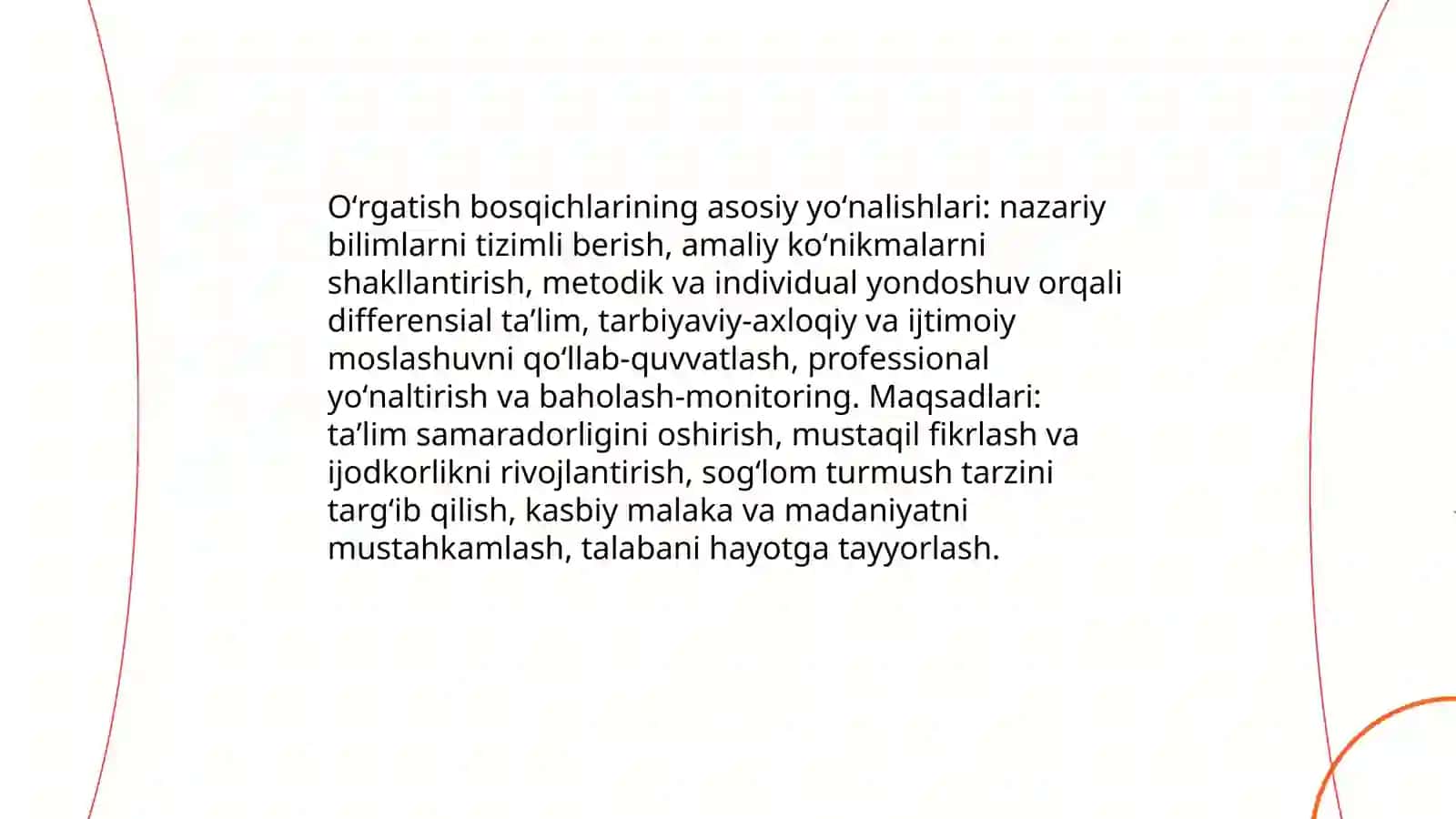 Oʻrgatish bosqichlarining asosiy yoʻnalishi va xususiyatlari 4