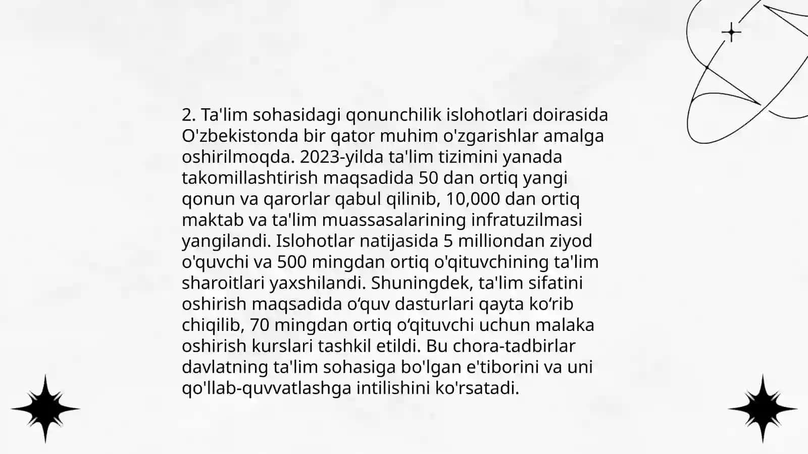 Oʻzbekistonda taʼlim sohasida amalga oshirilgan islohotlar 4