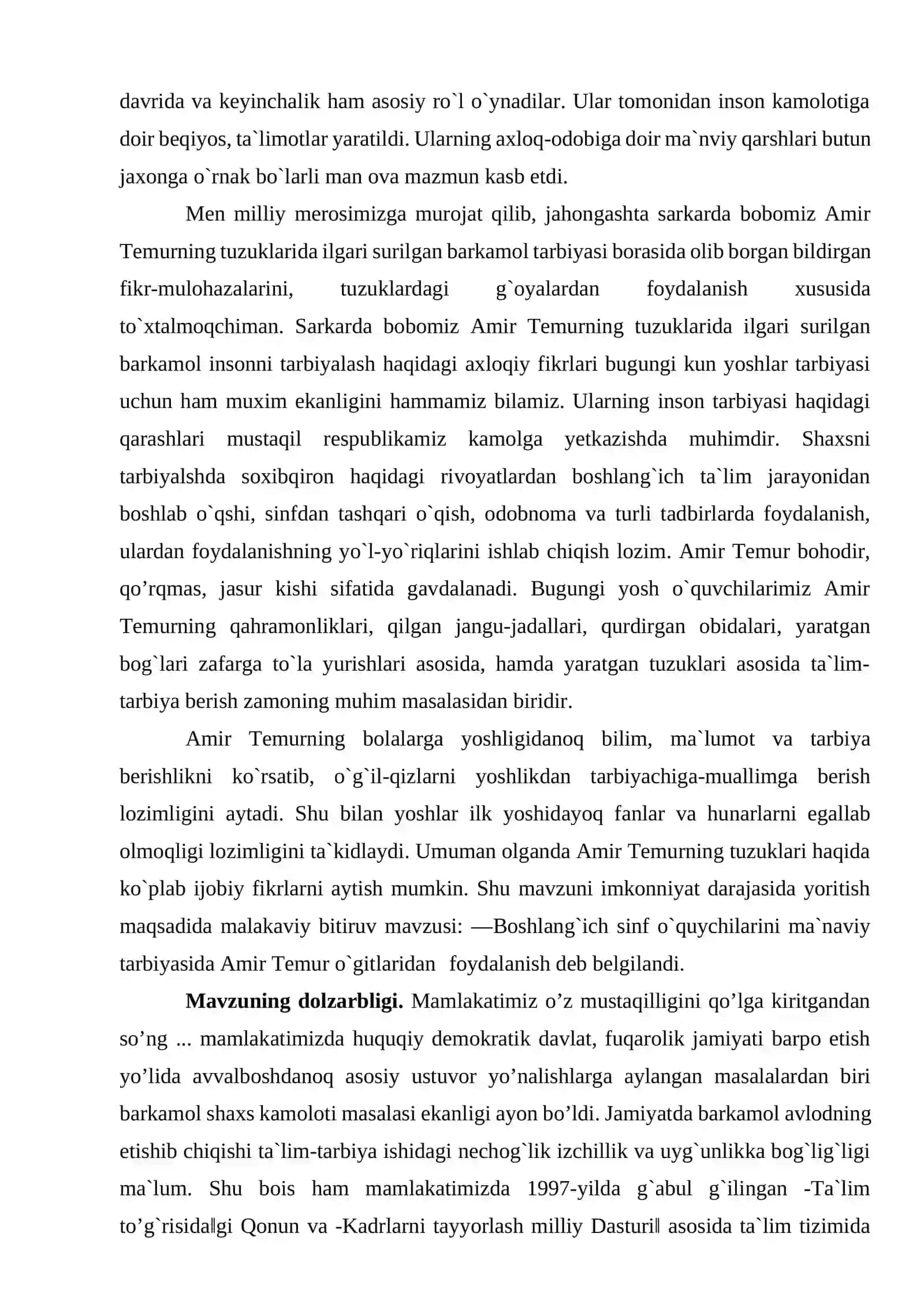 SHAXS TARBIYASIDA AMIR TEMUR O’GITLARIDAN FOYDALANISH MAVZUSIDA KURS ISHI 4