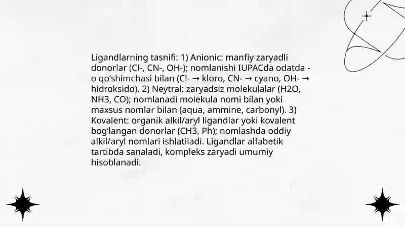 Kompleks birikma nazariyalari va nomenklaturasi 4