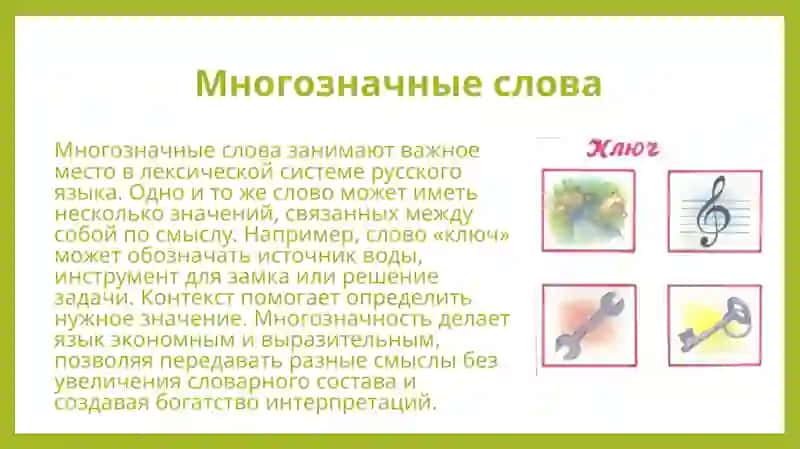 Лексическое богатство русского языка (многозначные слова, прямое и переносное значение слов, архаизмы, неологизмы, заимствованные слова) 4