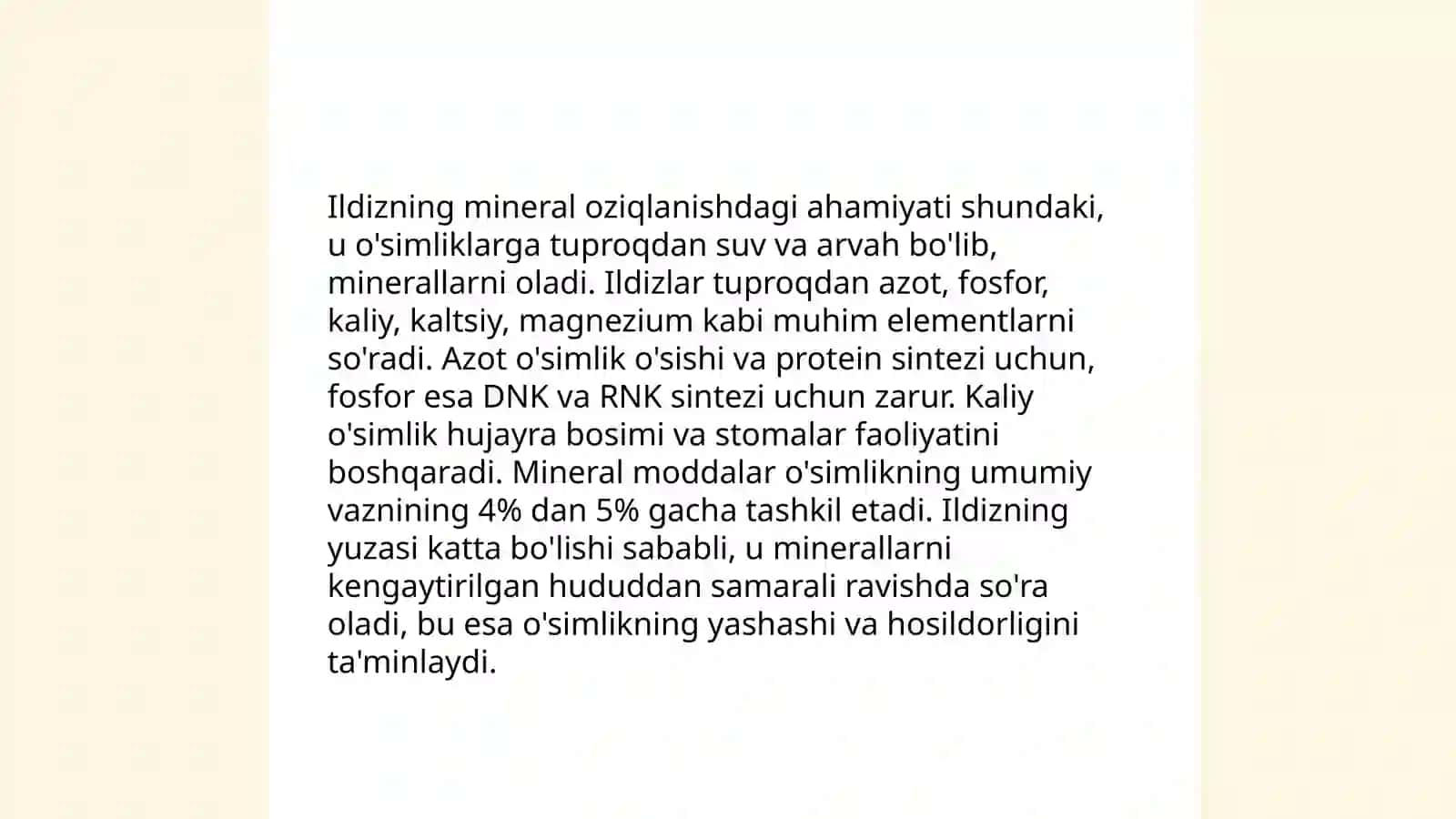 O'simliklarni mineral oziqlanish jarayonida ildizning roli 4