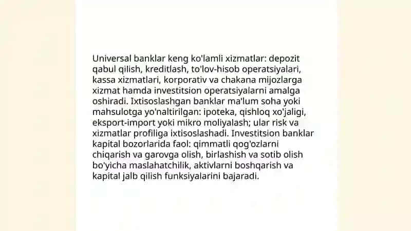 Tijorat banklarning mohiyati, turlari va funktsiyalari 4