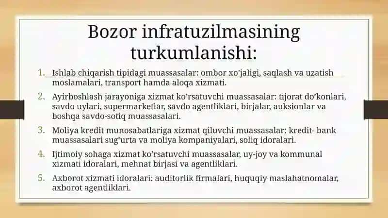 Bozor infratuzilmasi va uning asosiy unsurlari 4