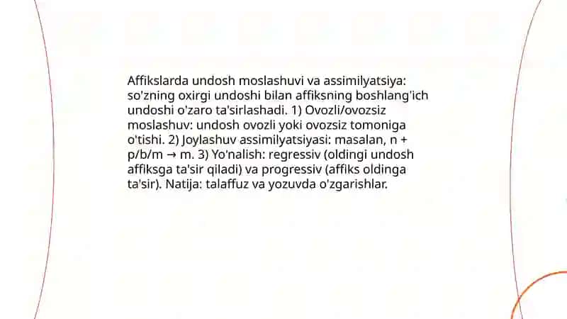 Affikslarda unli uyg'unligi (vowel harmony) 4