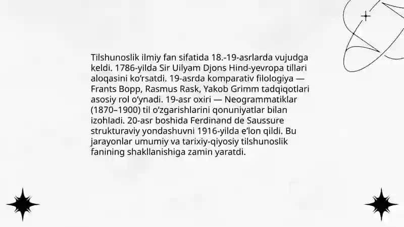 Umumiy tilshunoslik va qiyosiy tarixiy tilshunoslikning vujudga kelishi 4
