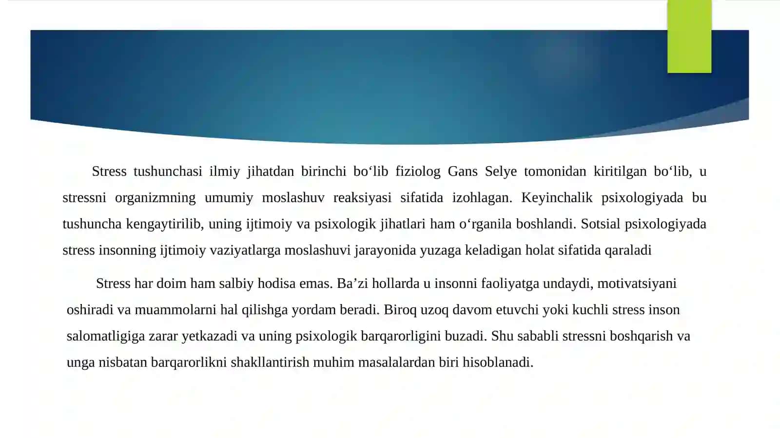 SHAXSDA KUZATILADIGAN STRESS HOLATLARIVA STRESSGA BARQARORLIK 4