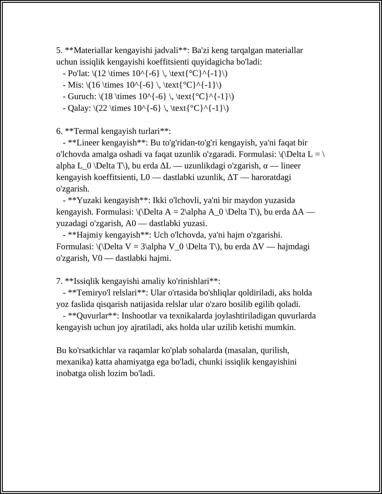 MUSTAQIL ISH Mavzu: MATERIALLAMNING ISSIQLIK KENGAYISHI 4