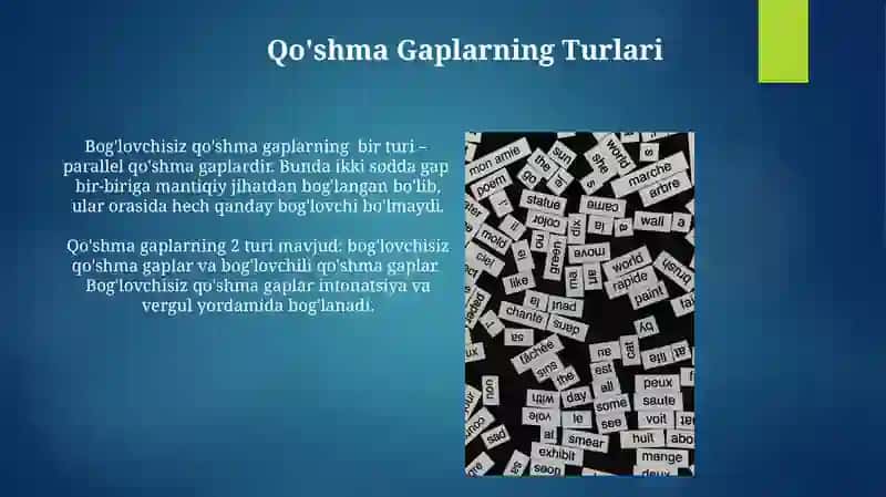 Bog‘lovchisiz Murakkab Gaplarning Turlari 4