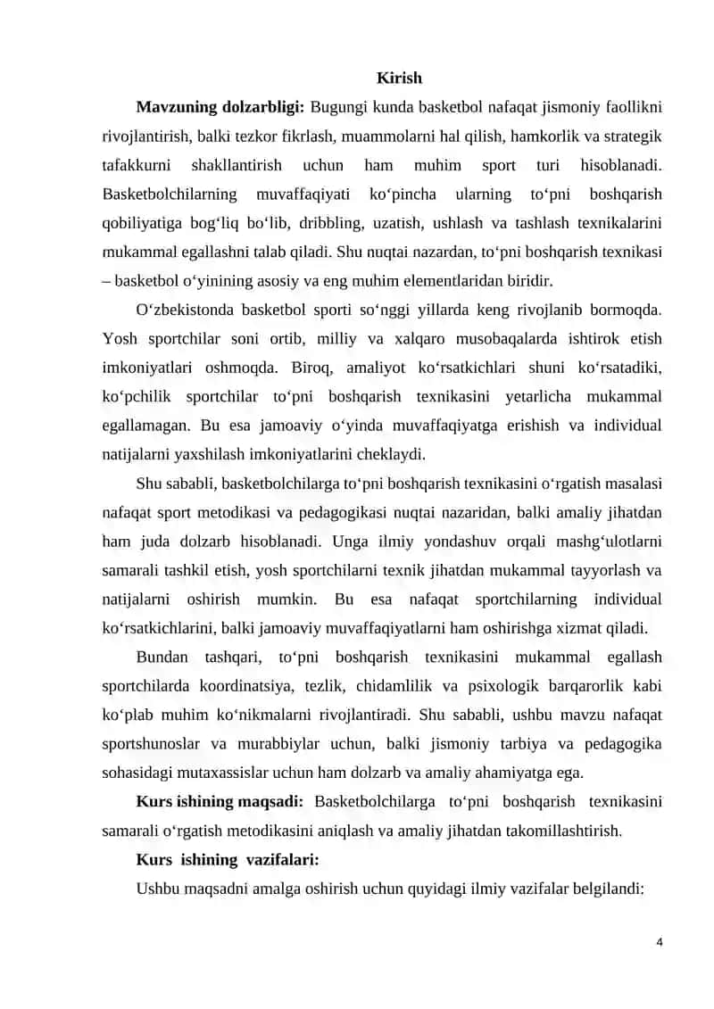 BASKETBOLCHILARGA TOʻPNI BOSHQARISH TEXNIKASINI OʻRGATISH 4
