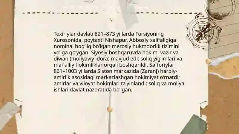 Toxiriylar va safforiylar davlatchiligi 4