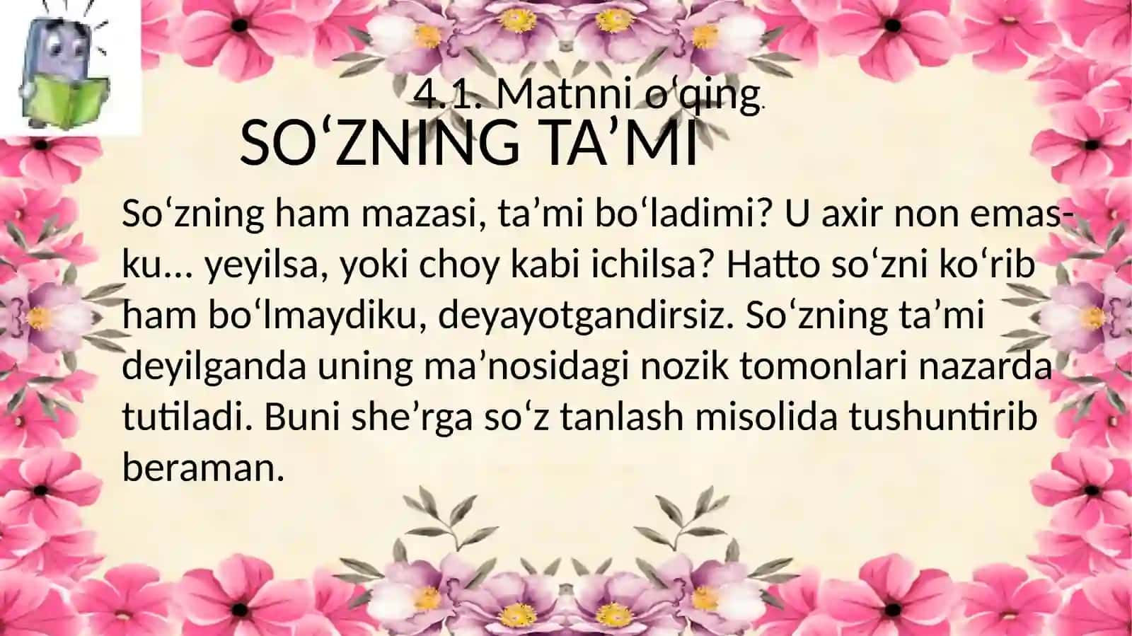 Ona tili va o`qish savodxonligi:So`zni topib ishlating 4