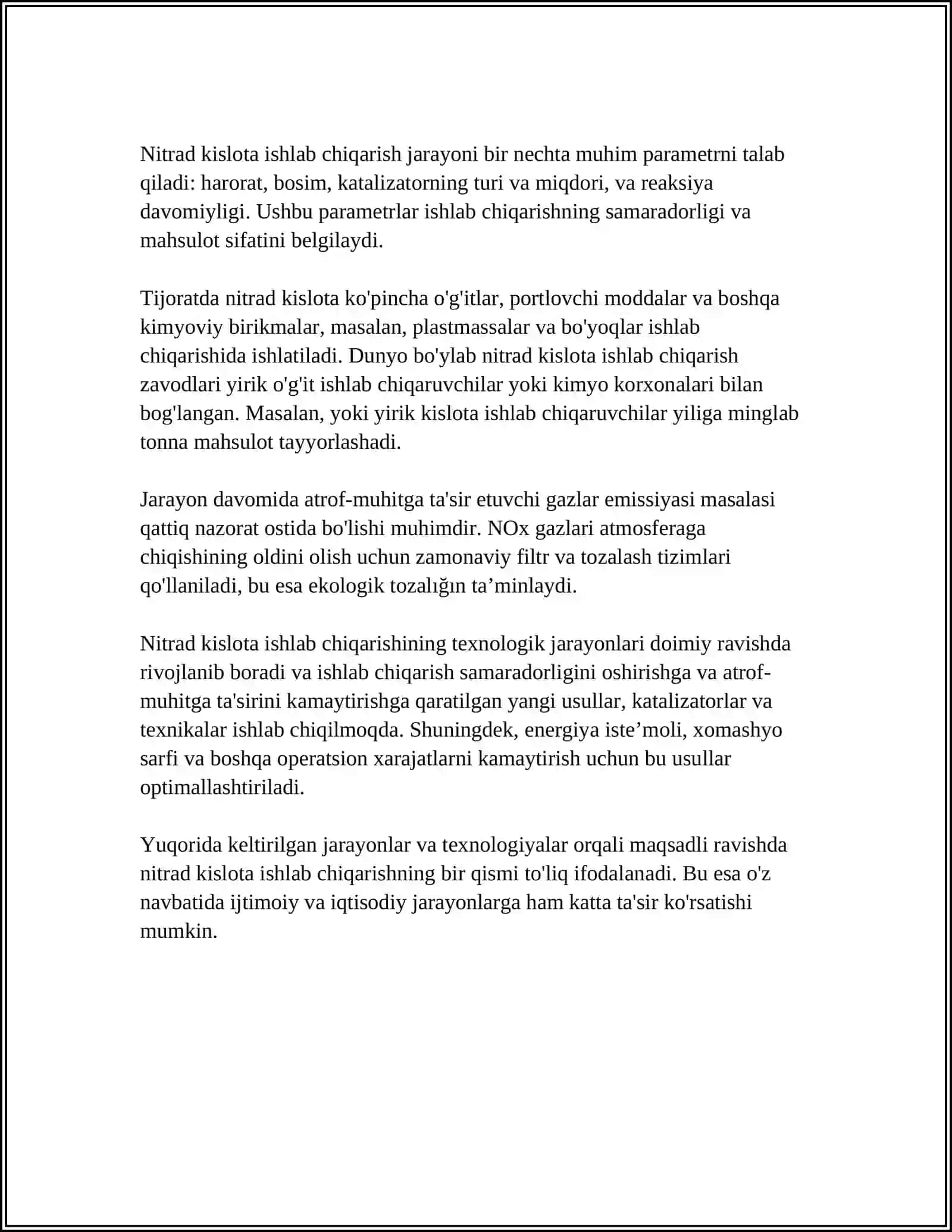 NITRAD KISLATA ISHLAB CHIQARISH,ULARNING O'ZIGA XOS XOSSALARI 4