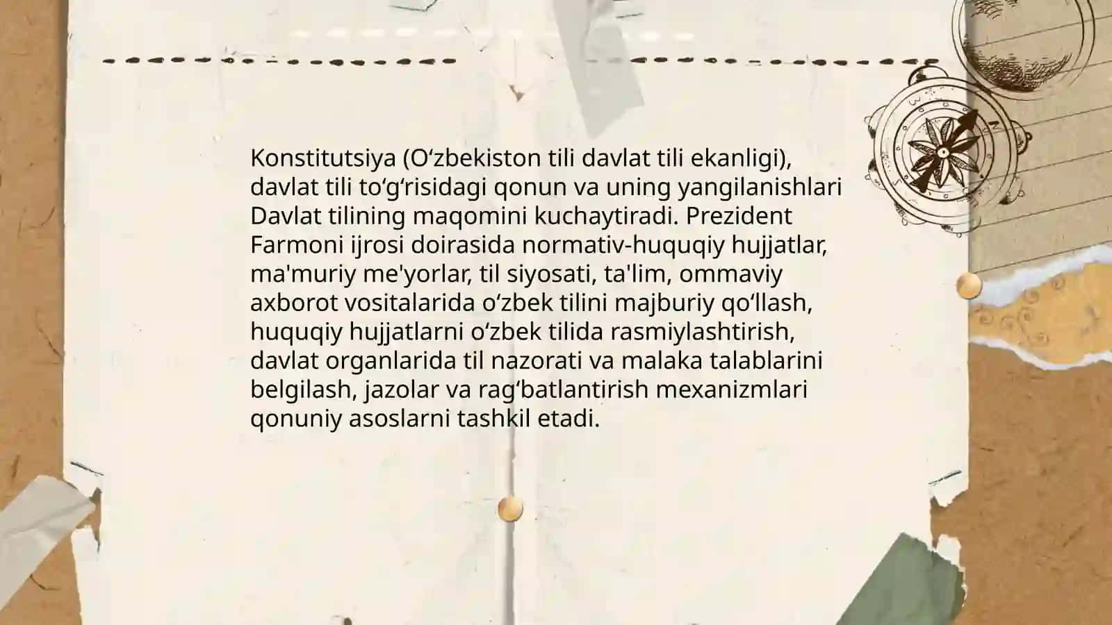 O‘zbek tilining davlat tili sifatidagi nufuzi va mavqeyini tubdan oshirish chora-tadbirlari to‘g‘risidagi Farmoni 4
