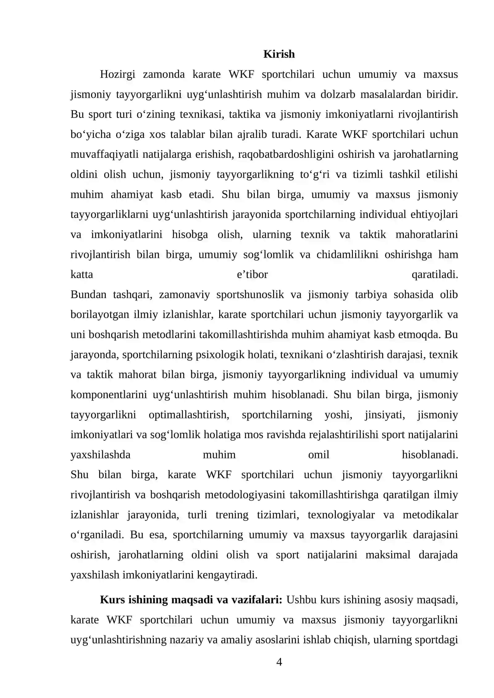 KARATE WKF SPORTCHILARI UCHUN UMUMIY VA MAXSUS JISMONIY TAYYORGARLIKNI UYGʻUNLASHTIRISH MASALALARI 4