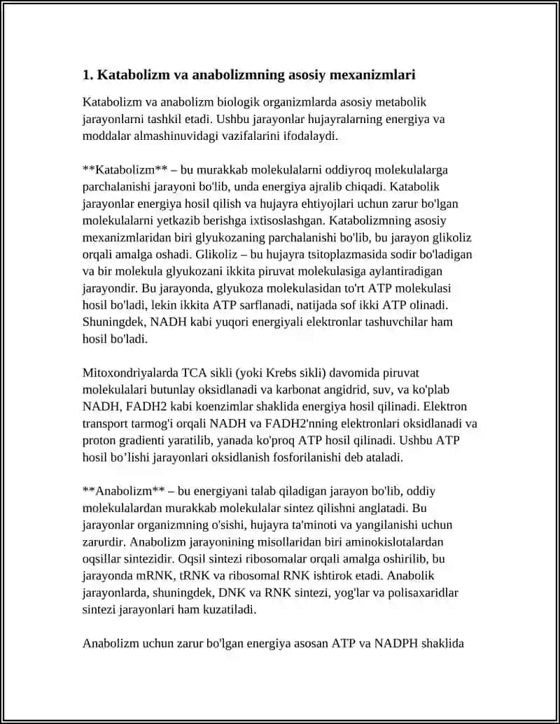 KATOBOLIZM VA ANOBOLIZM UCHUN NORMAL VA PATOLOGIK HOLATLARDA O'ZGARISHLAR 4