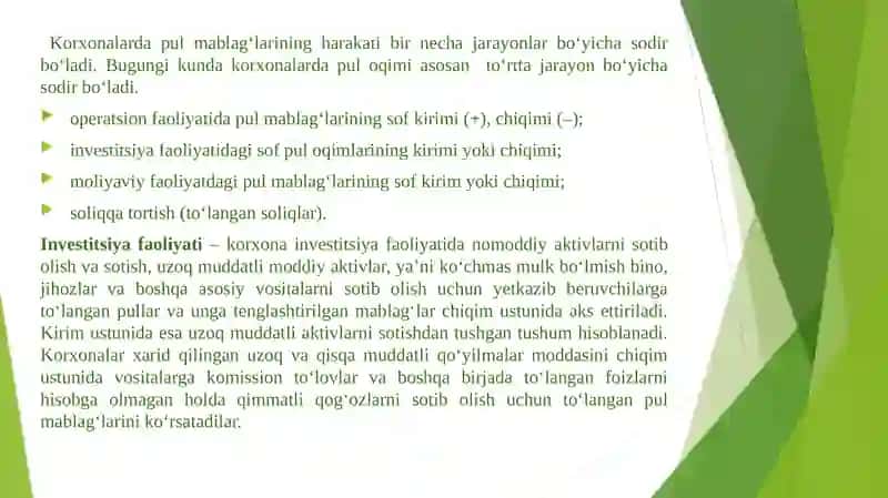 PUL OQIMLARI TAHLILI. XO`JALIK YURITUVCHI SUB`EKTLAR XUSUSIY KAPITAL TAHLILI. 4