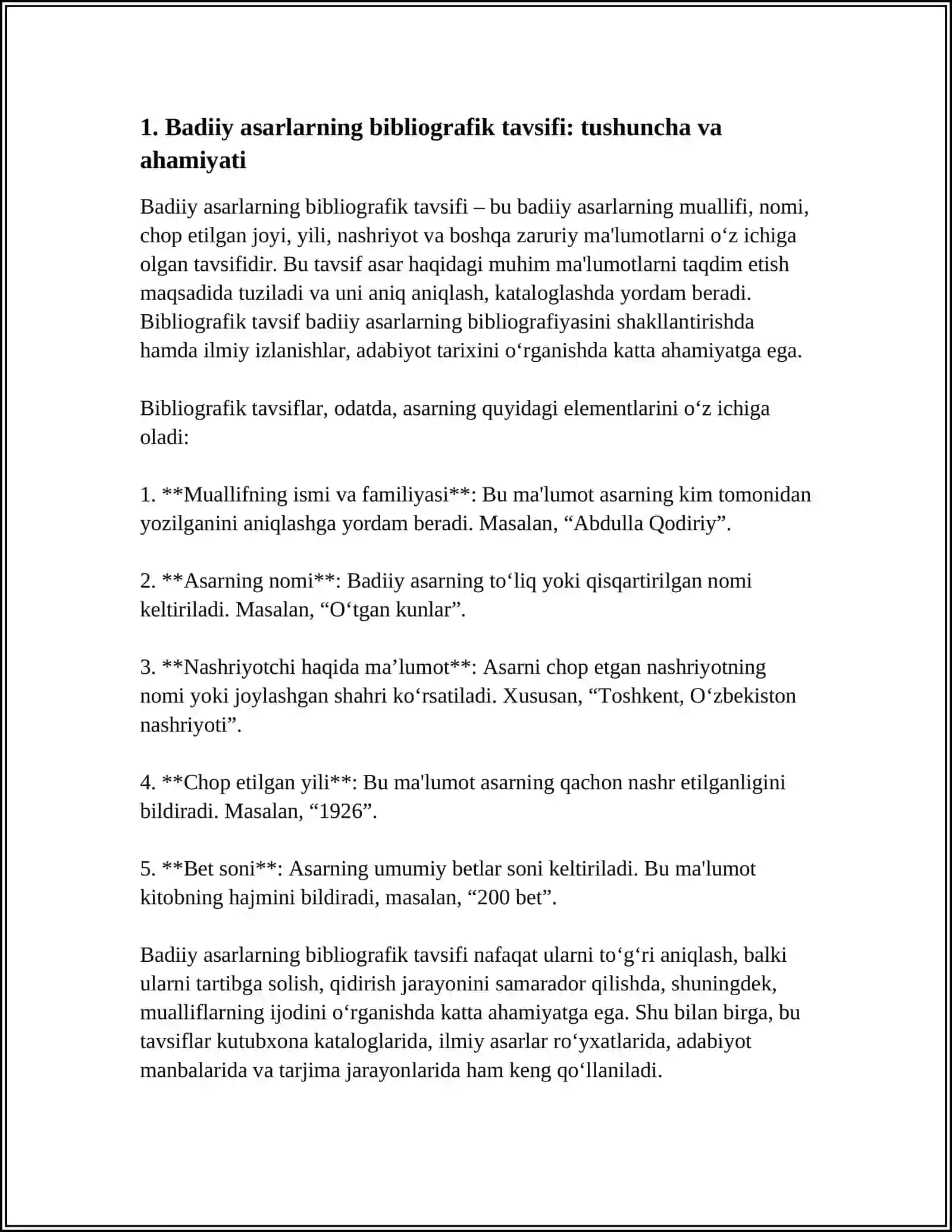 Badiiy asarlarning bibliografik tavsifi: uslublar xususiyatlar va standardlar 4