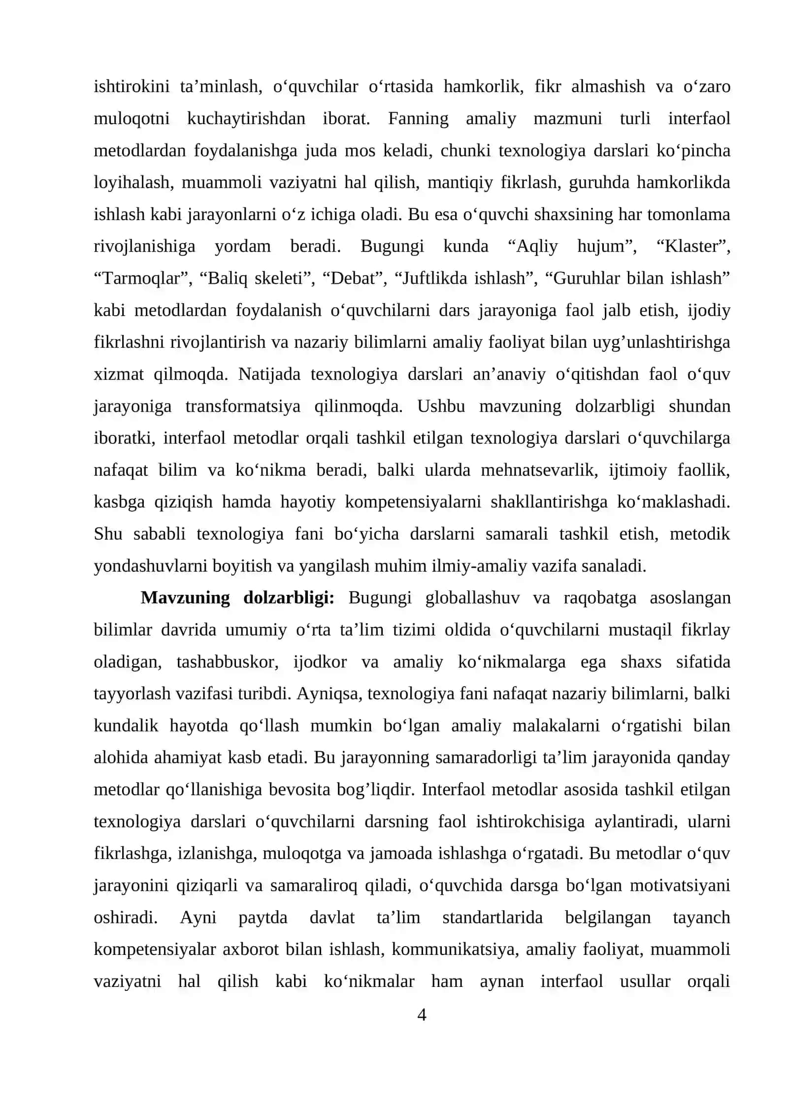 Texnalogiya darslarini interfaol metodlar asosida tashkil etish 4