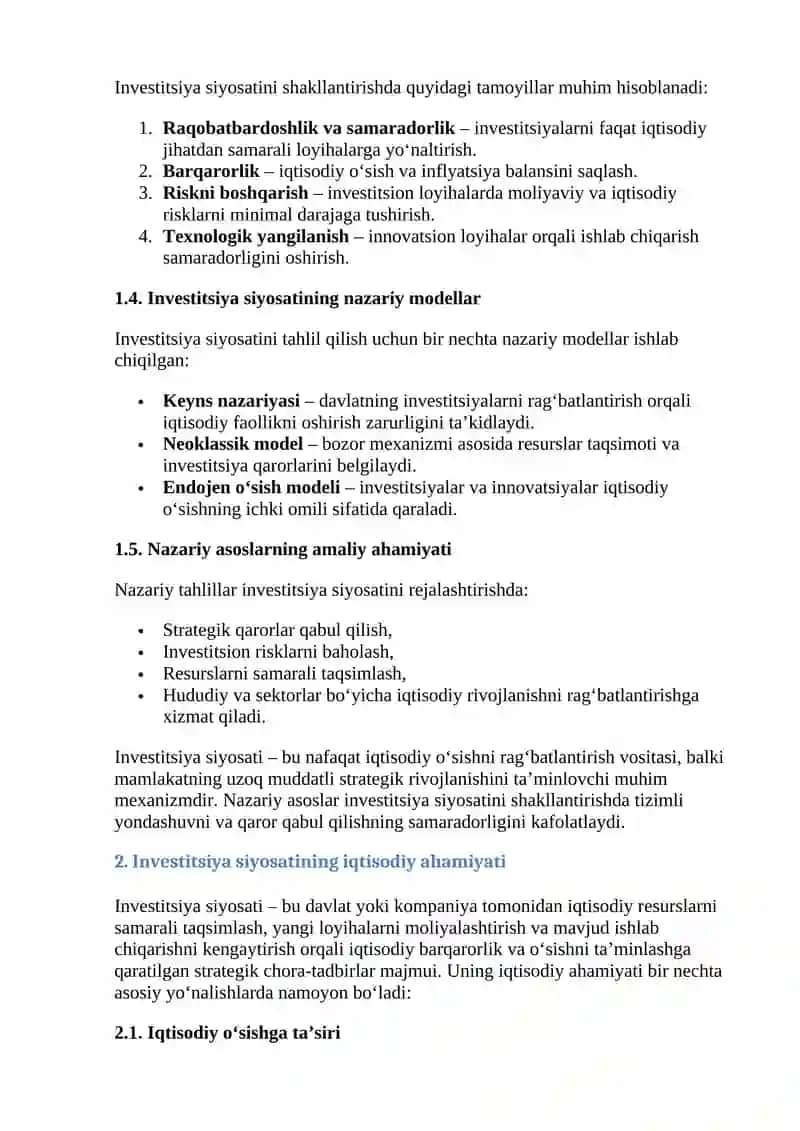 Investitsiya Siyosati va uning Iqtisodiy Ahamiyati 4