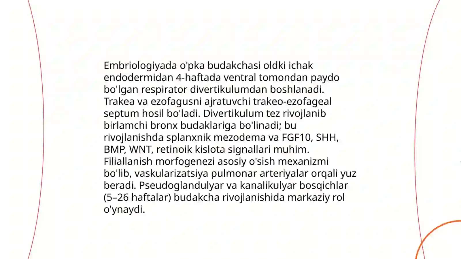 Nafas olish tizimini embrional rivojlanishi va anatomiyasi 4
