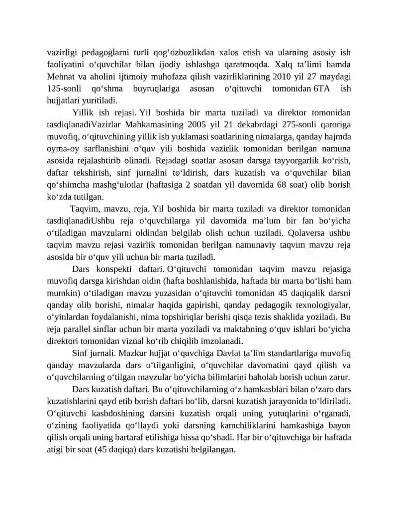 Oʻquv jarayonini tashkil etishda me’yoriy hujjatlar bilan ishlash koʻnikmalarini rivojlantirish. 4
