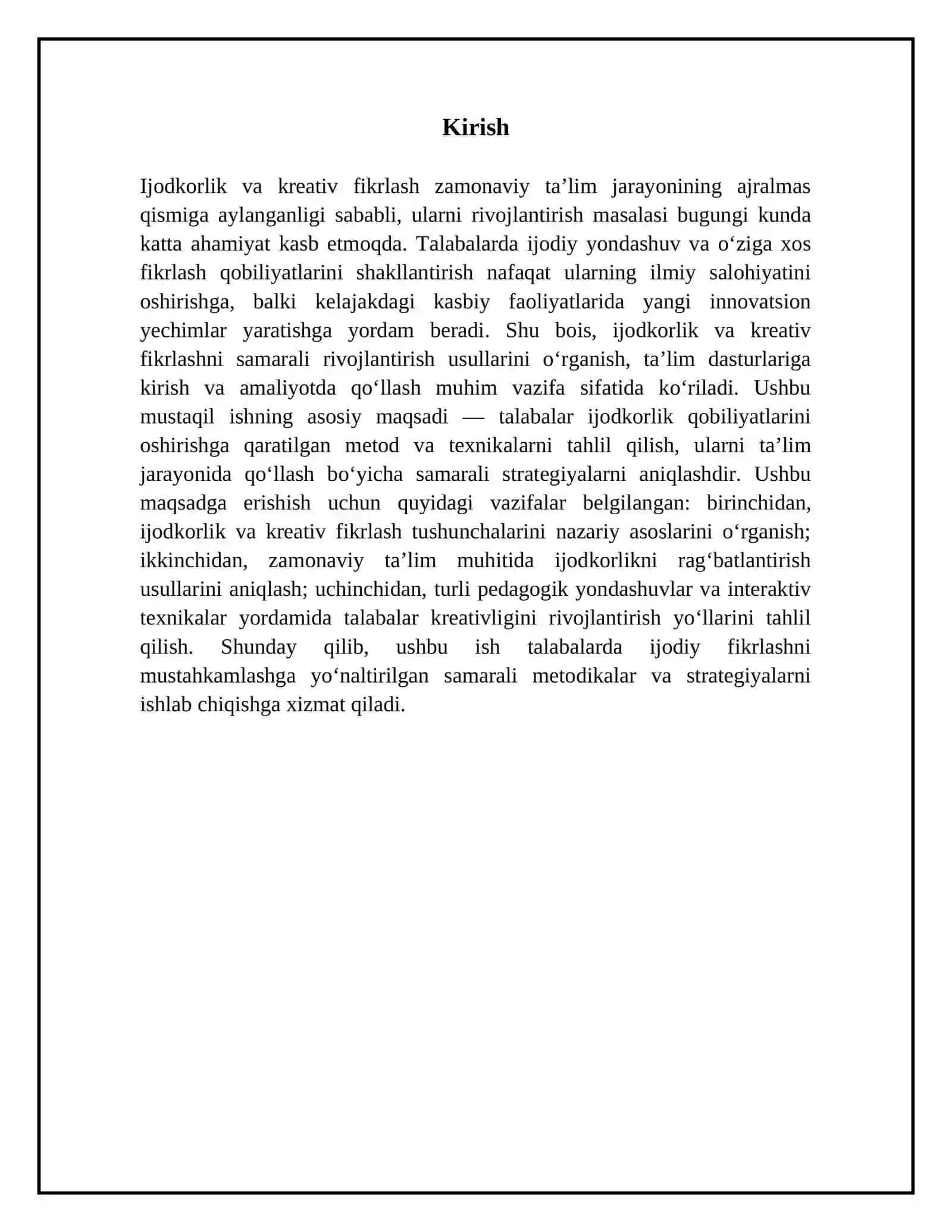 TALABADA IJODKORLIK VA KREATIV FIKRLASHNI RIVOJLANTIRISH USULLARI 4