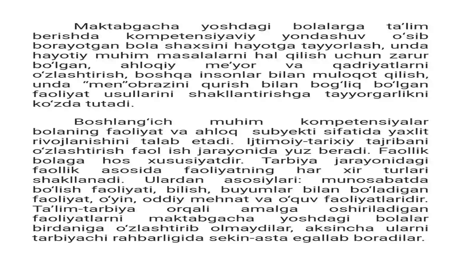 Bolaning rivojlanish sohalarikompetensiyasi 4