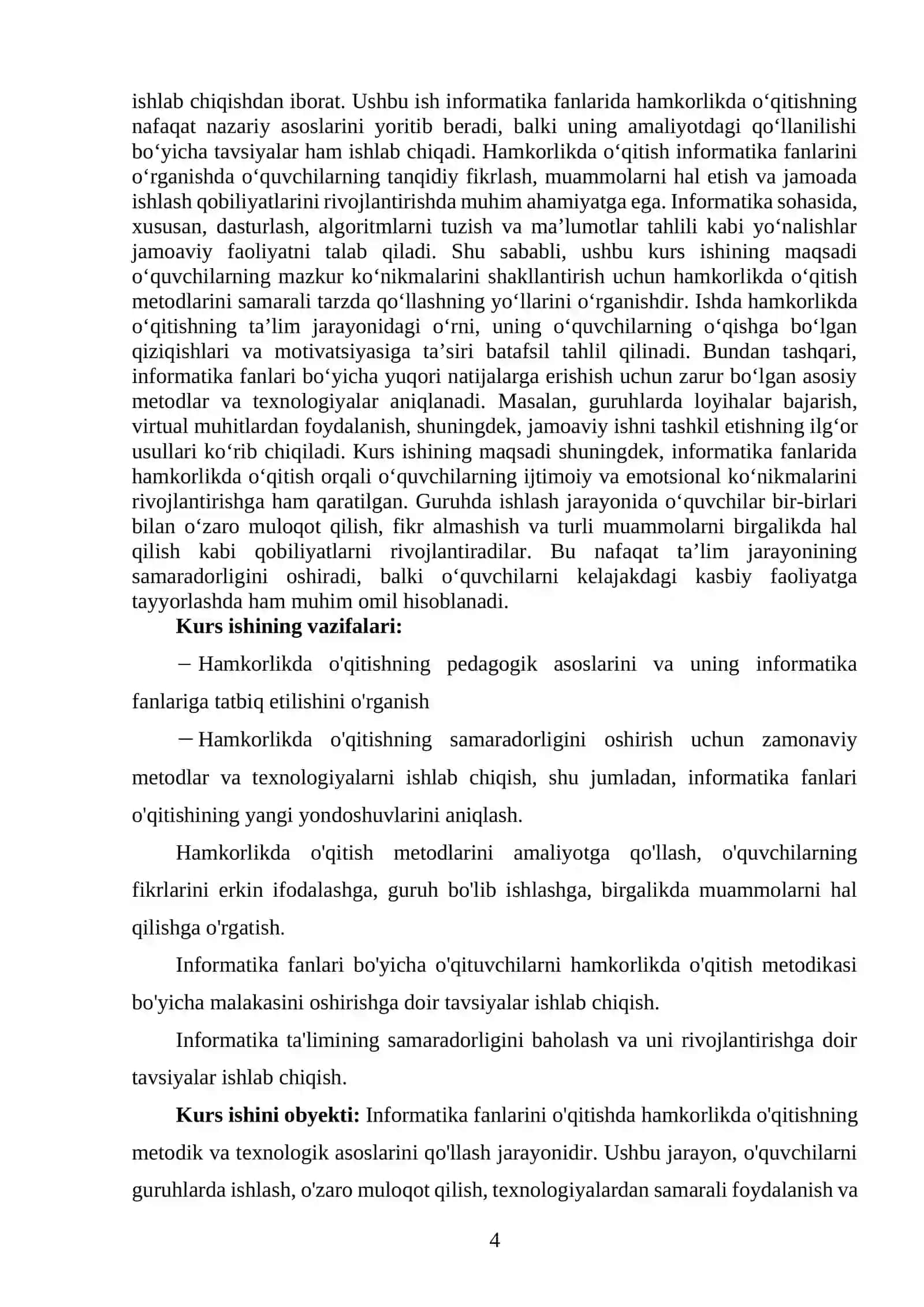 INFARMATIKA FANLARINI OQITISHDA HAMKORLIKDA OQITISHNI REJALASHTIRISH 4
