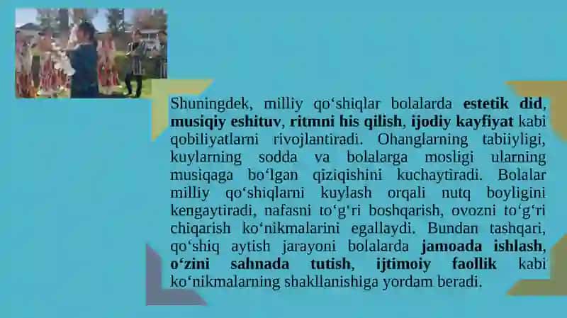 Milliy qo'shiqlar asosida kichik sahna ko'rinishlar. 4