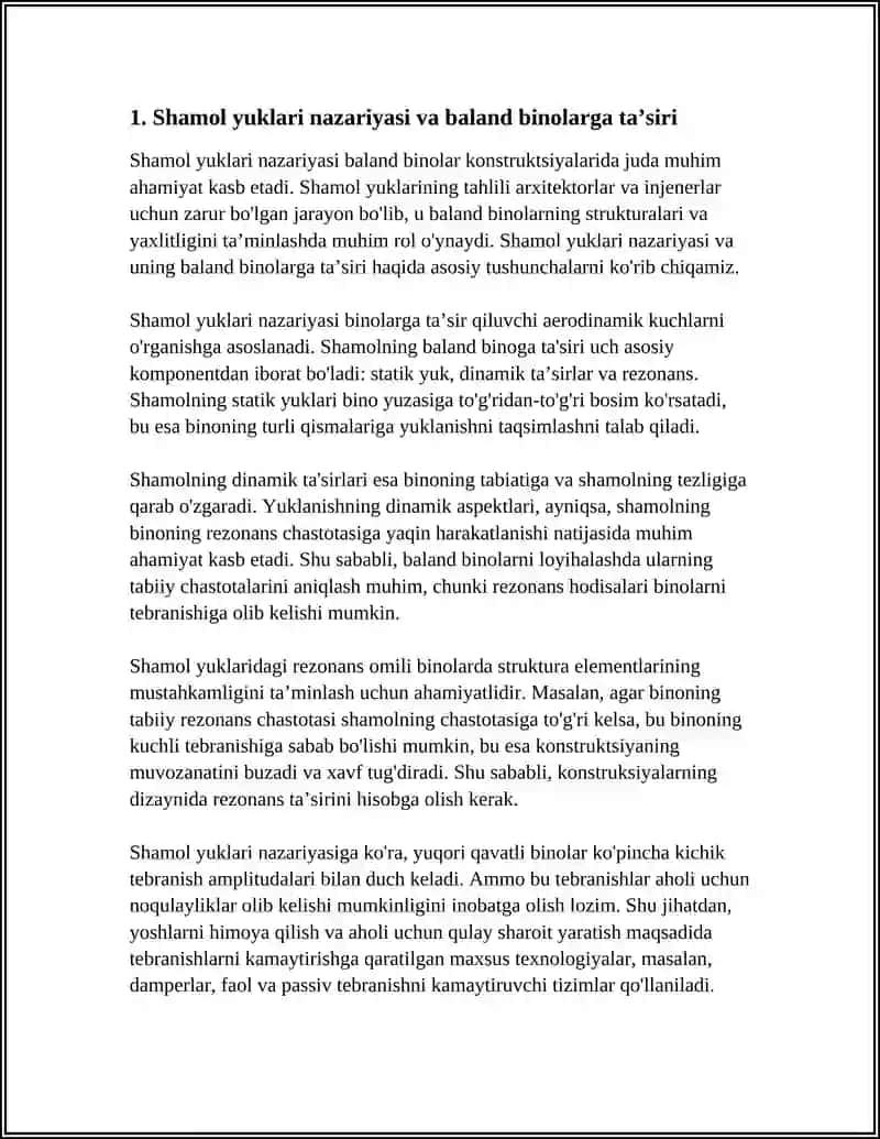 BALAND BINOLAR KONSTRUKSIYALARIDA SHAMOL YUKLARI TAHLILI 4
