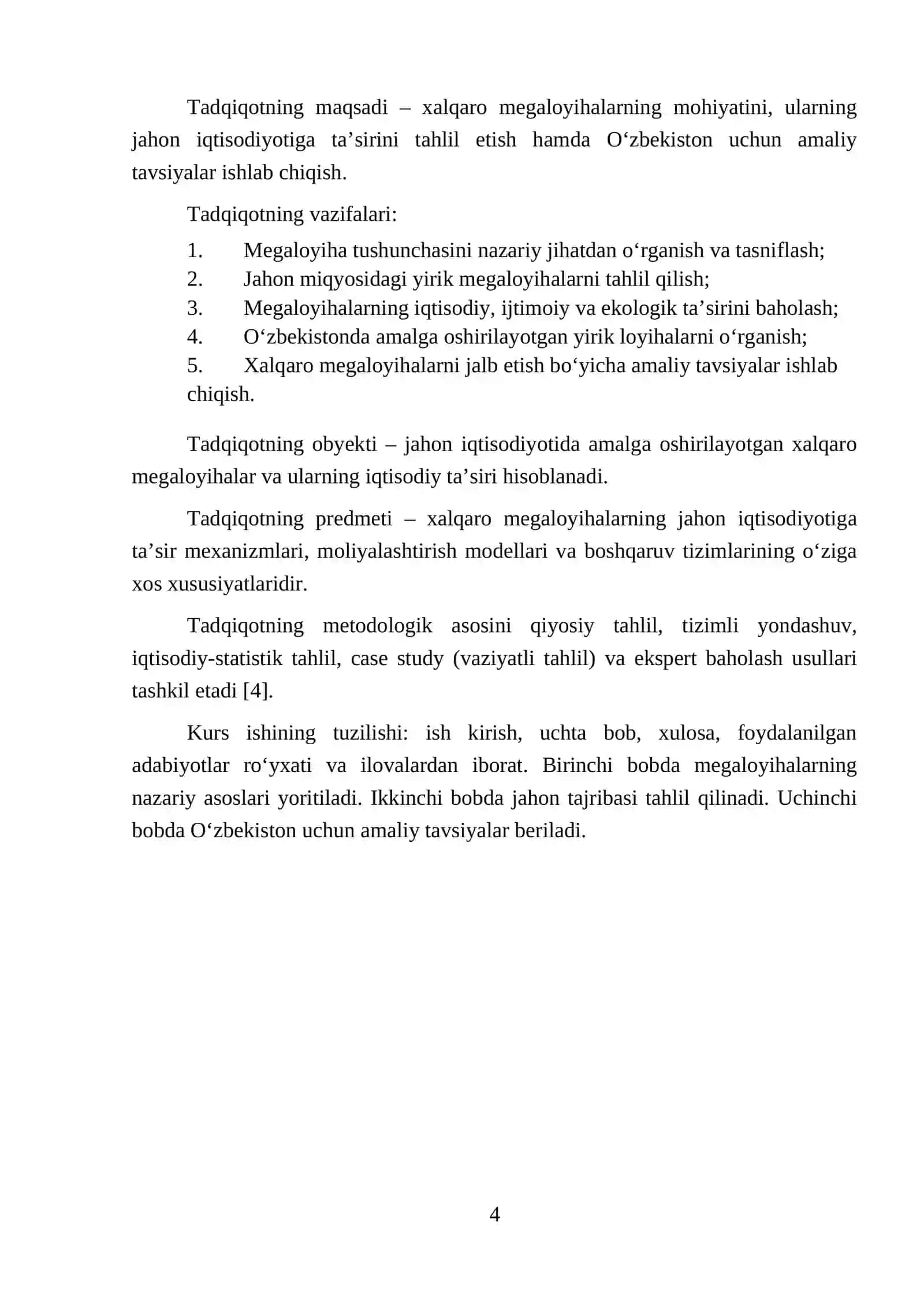 XALQARO MEGALOYIHALARNING JAHON IQTISODIYOTIDEGI O'RNI 4