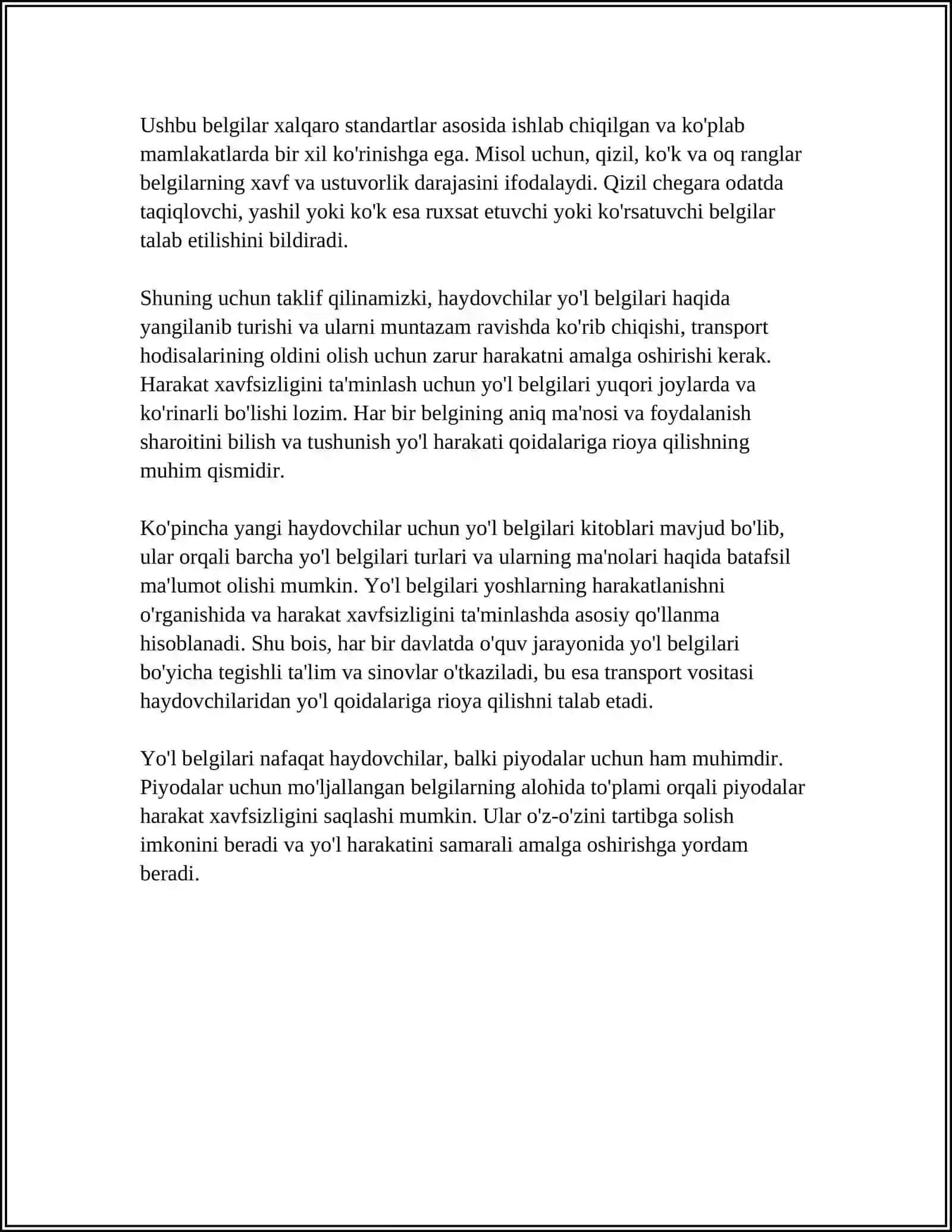 YOʻL BELGILARINI OʻRNATISHGA QOʻYILADIGAN TALABLAR 4