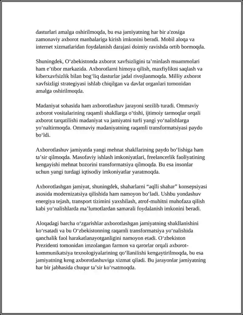 O‘ZBEKISTONDA AXBOROTLASHGAN JAMIYATNING XUSUSIYATLARI VA VIRTUALLASHTIRISH JARAYONLARI 4