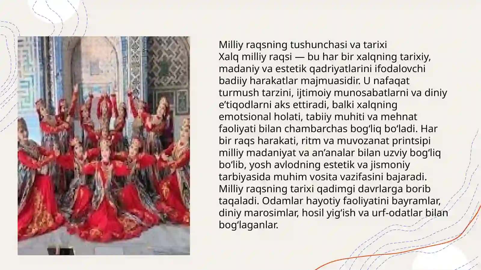 Xalq milliy raqsining yoshlar estetik tarbiyasidagi ahamiyati raqs elementlarini rasmlarda chizib aks ettirish 4