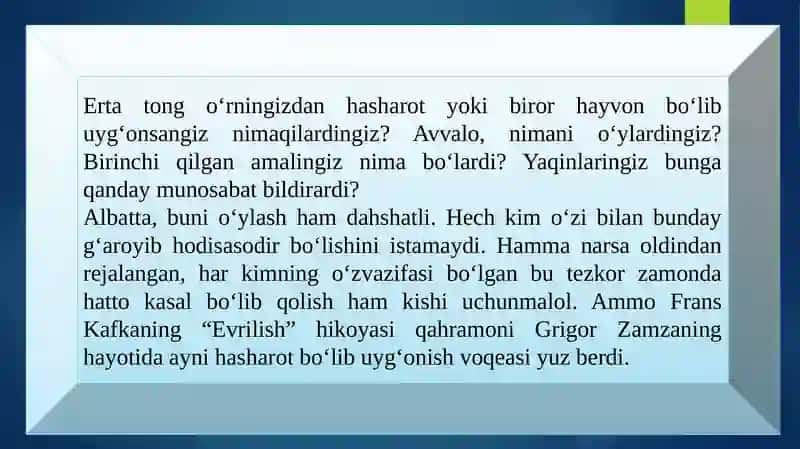 Frans Kafkaning "Evrilish" Hikoyasi 4