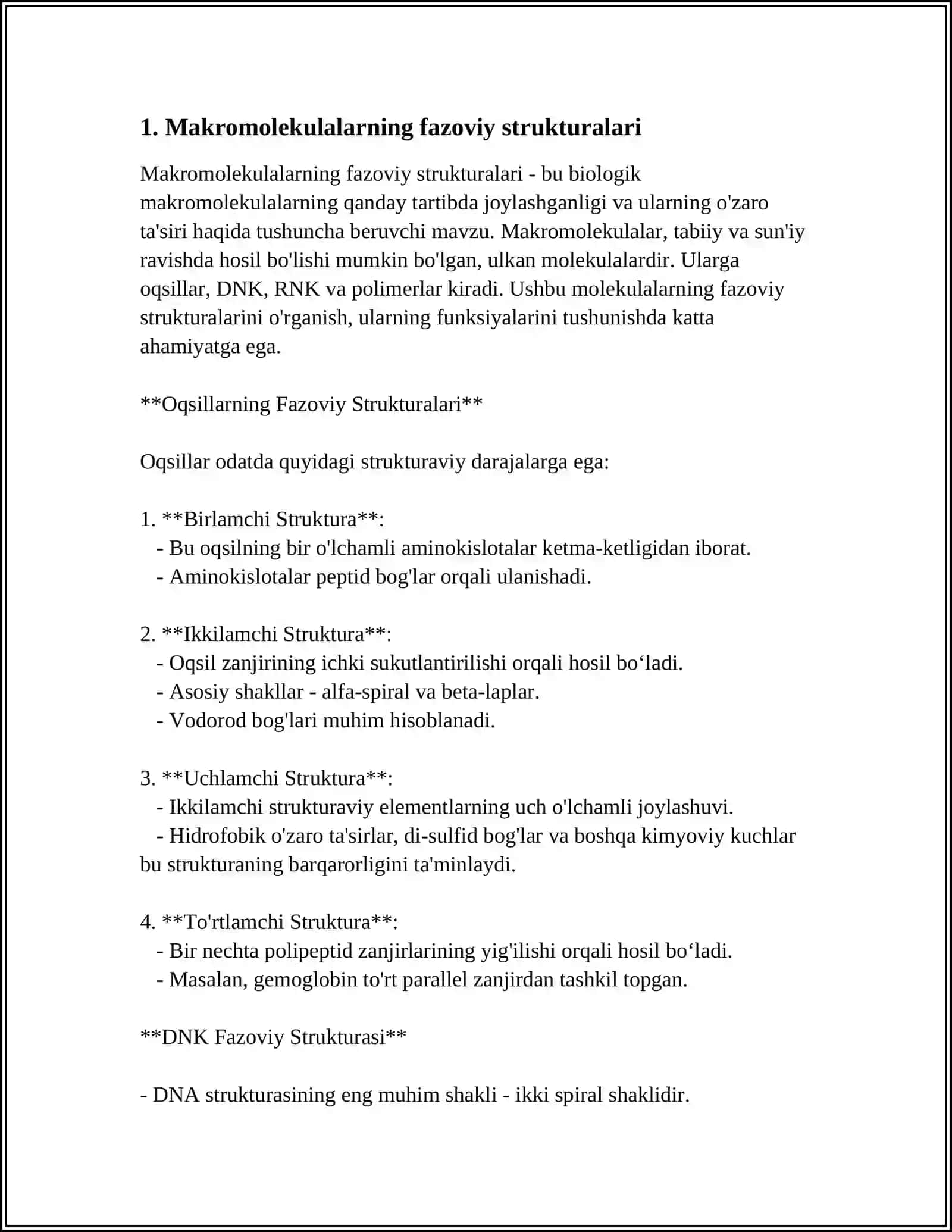 MAKROMALEKULALARNING FAZOVIY STRUKTURASI VA STRUKTURA SHAKLLANISHIDA ISHTIROK ETUVCHI VA ULARDAGI TA'SIRLANUVCHI KUCHLAR 4