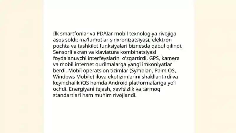 Dastlabki mobil qurilmalar va mobil ilovalar: zamonaviy mobil operatsion tizimlar 4