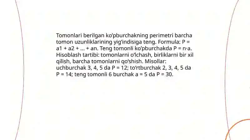 Ko’pburchaklar perimetri hamda yuzasini hisoblash 4
