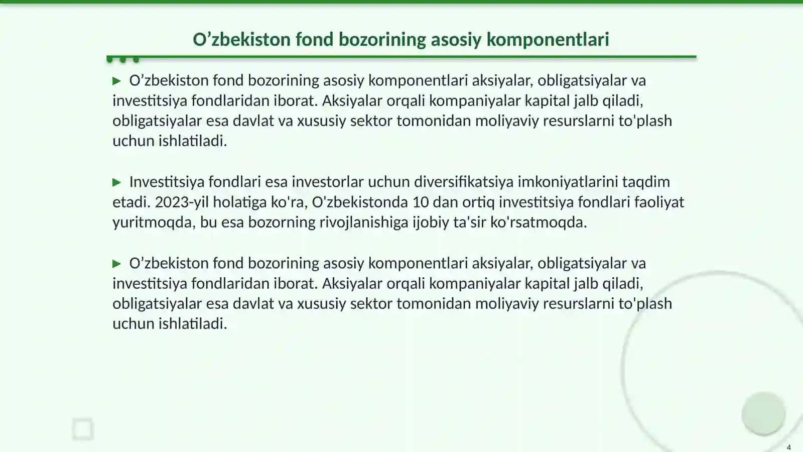 O’zbekiston Respublikasi fond bozorini shakllanishi va rivojlanish bosqichlari 4