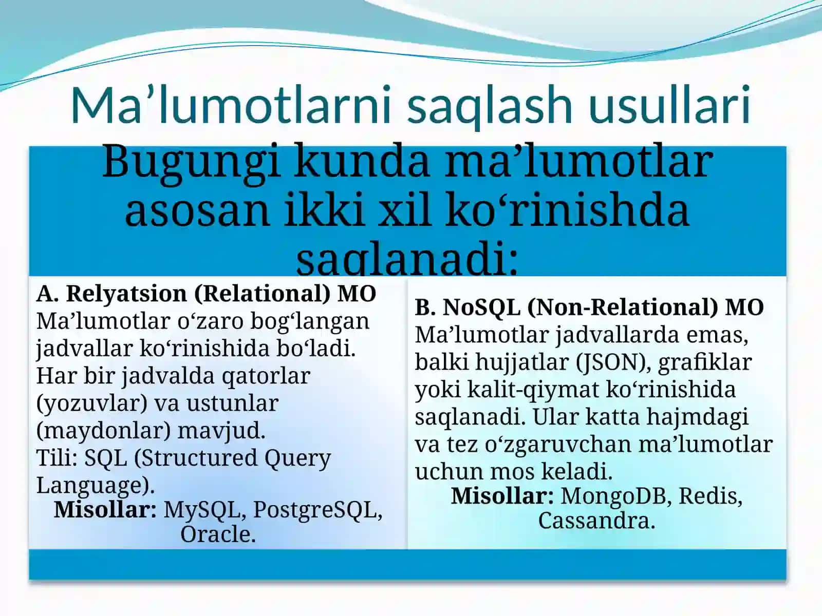 Ma'lumotlar ombori va uni boshqarish tizimlari 4