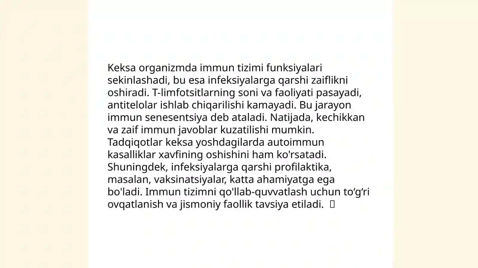 Keksa bemor. Keksa organizmning fiziologik xususiyatlari 4