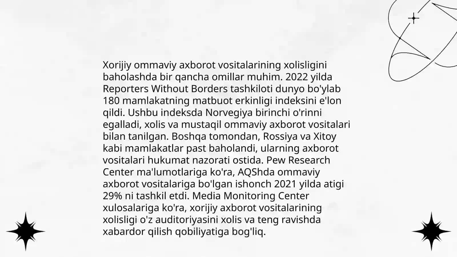 Xorijiy ommaviy axborot vositalarini media maydonidagi oʻrni 4